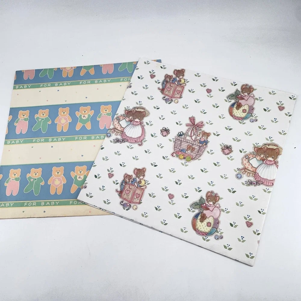 Vintage All Occasion Gift Wrap Ribbon Lot 1.6# Baby Floral Kids Comics Wedding